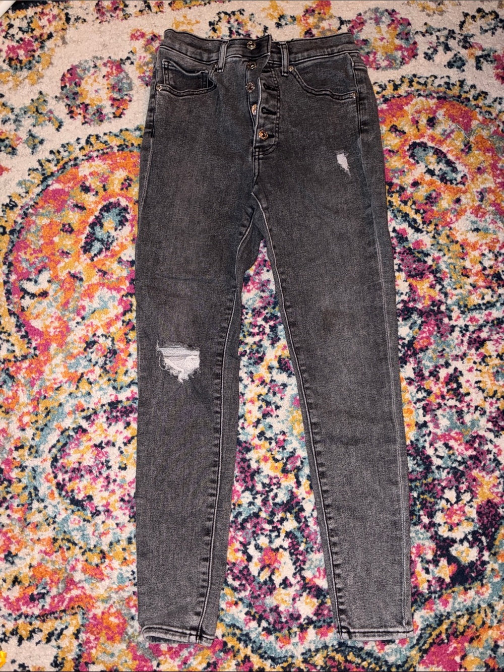 Express Women’s Skinny Distressed Black-Gray High-Rise Skinny Jeans 6R